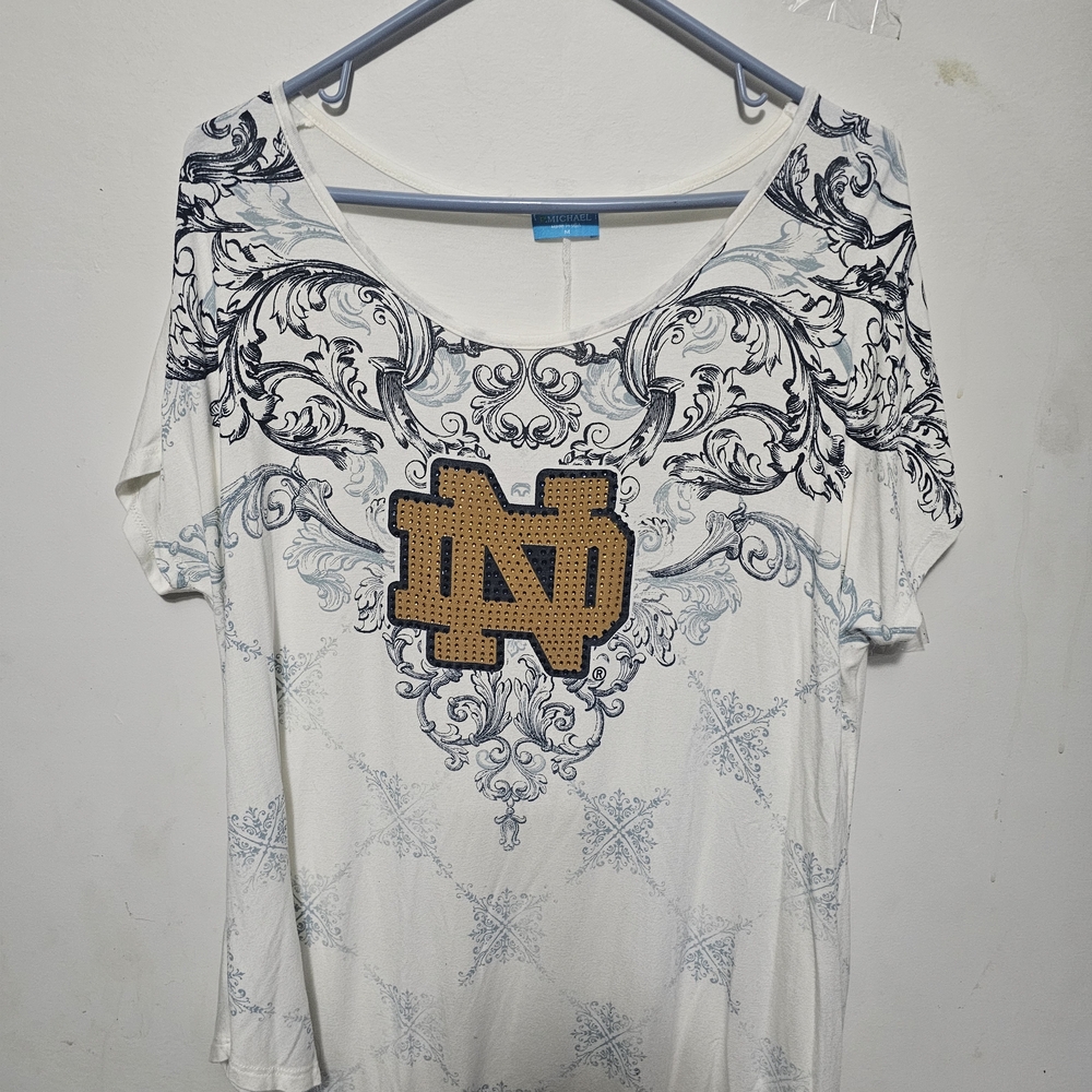 Michaels White and Black Graphic Tee with Gold Accent